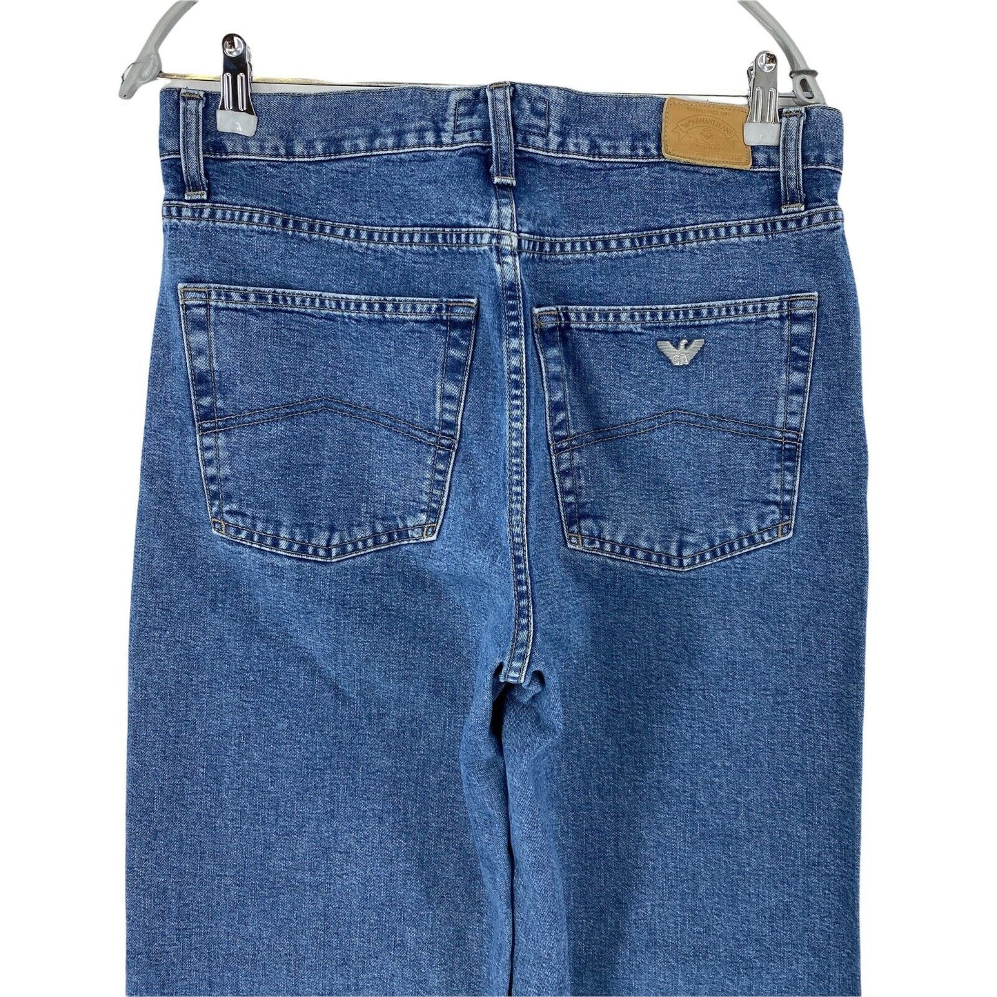 ARMANI JEANS Damen Blaue, entspannte, gerade geschnittene Mom-Jeans W33, hergestellt in Italien