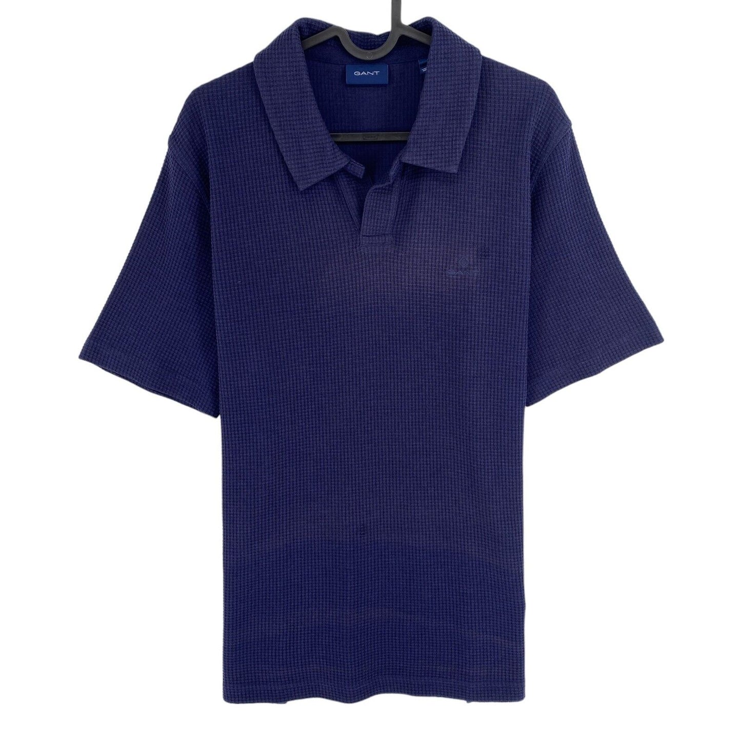 GANT Men Navy Blue Pure Prep Waffle Rugger SS Polo Shirt Size M