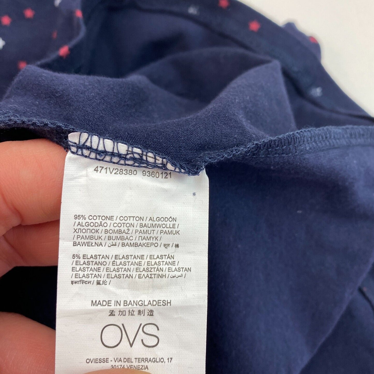 OVS Marineblaues T-Shirt mit Rundhalsausschnitt und Mini-Sternen-Aufdruck, langärmlig, Größe XS