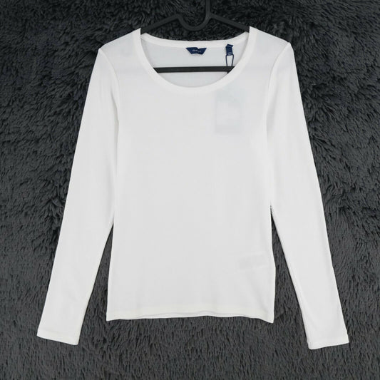 GANT White Crew Neck Long Sleeves T Shirt Size XS