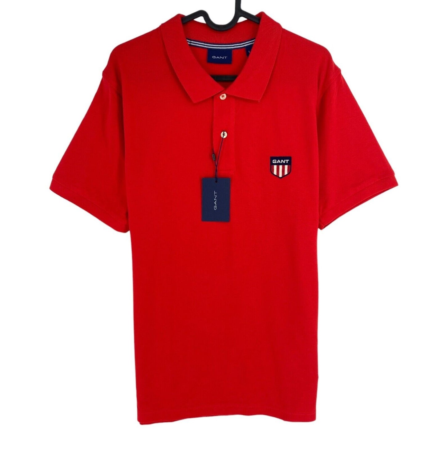 GANT Men Red Retro Shield Logo Pique Short Sleeves Polo Shirt Size L