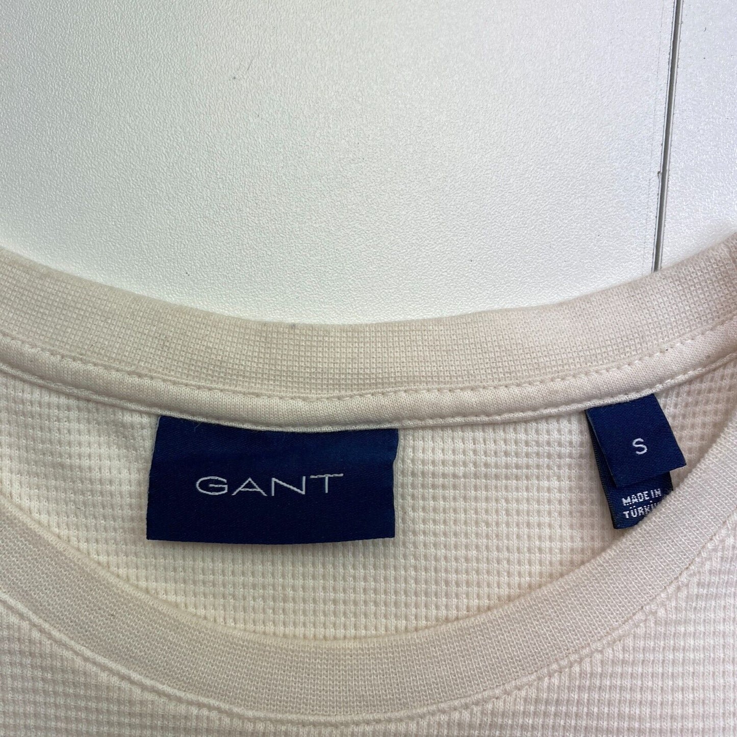 GANT Men Beige Waffle Texture Crew Neck Short Sleeve T Shirt Size S