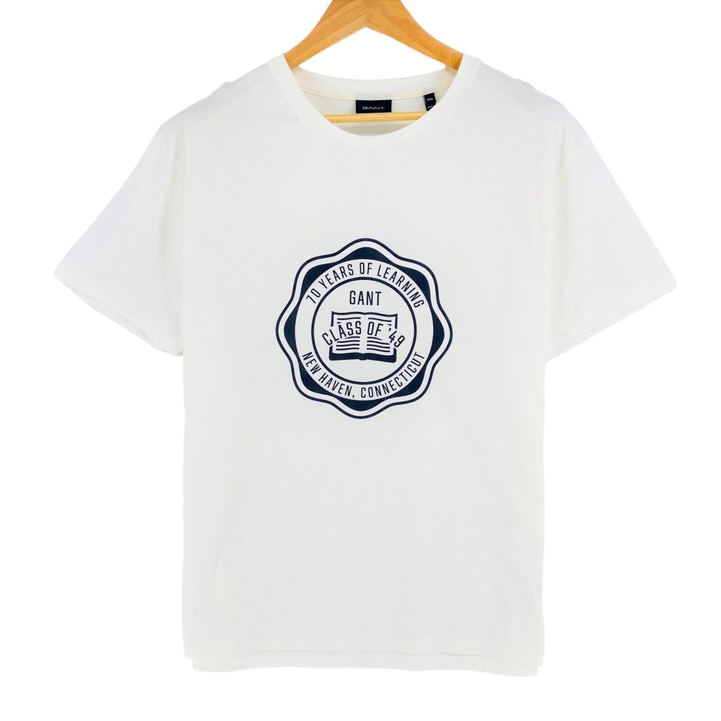 GANT T-Shirt mit Rundhalsausschnitt und kurzen Ärmeln, weiß, mit Logo, Größe 2XL/XXL