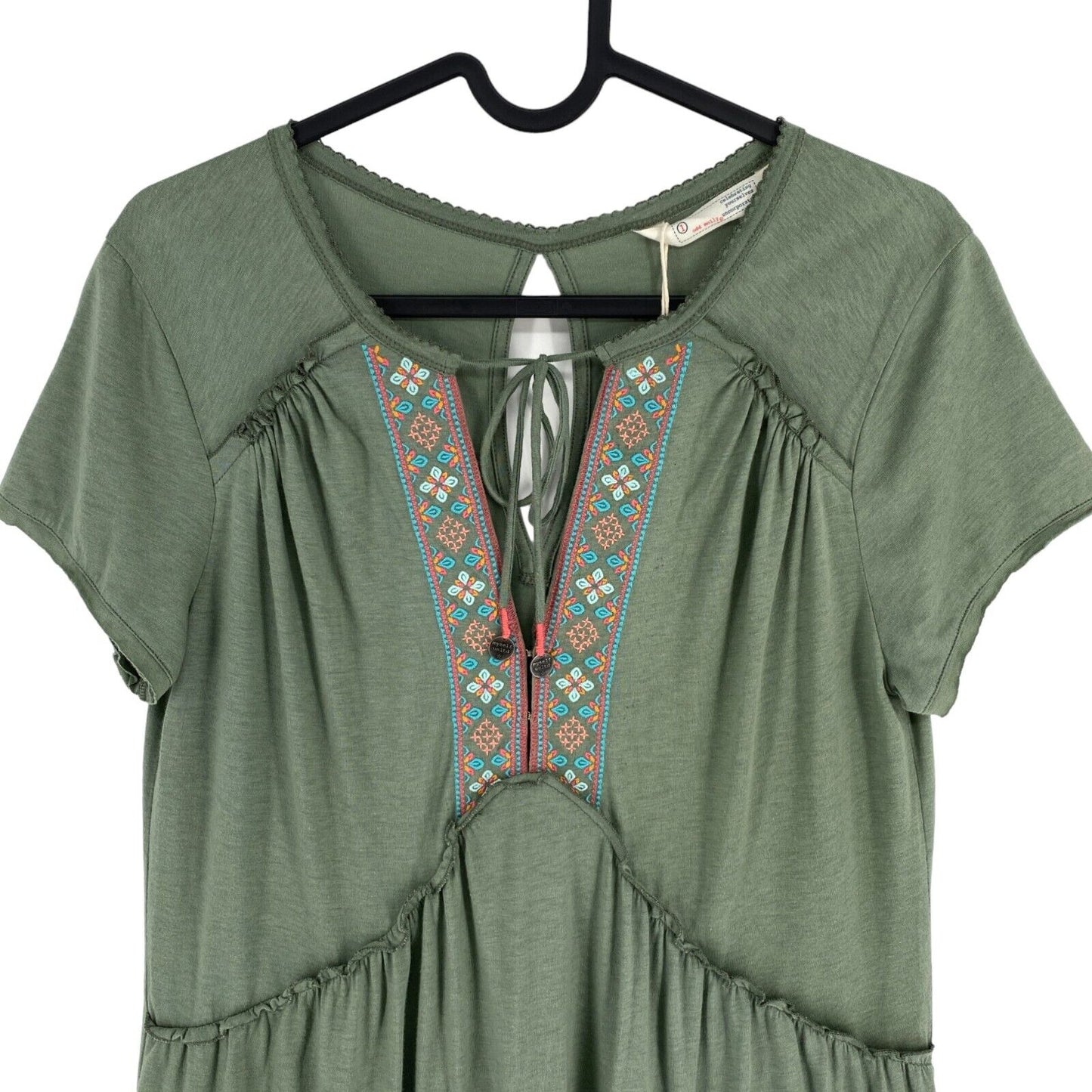 ODD MOLLY Women Green Love Chimes Short Sleeve Dress Size 1 / S