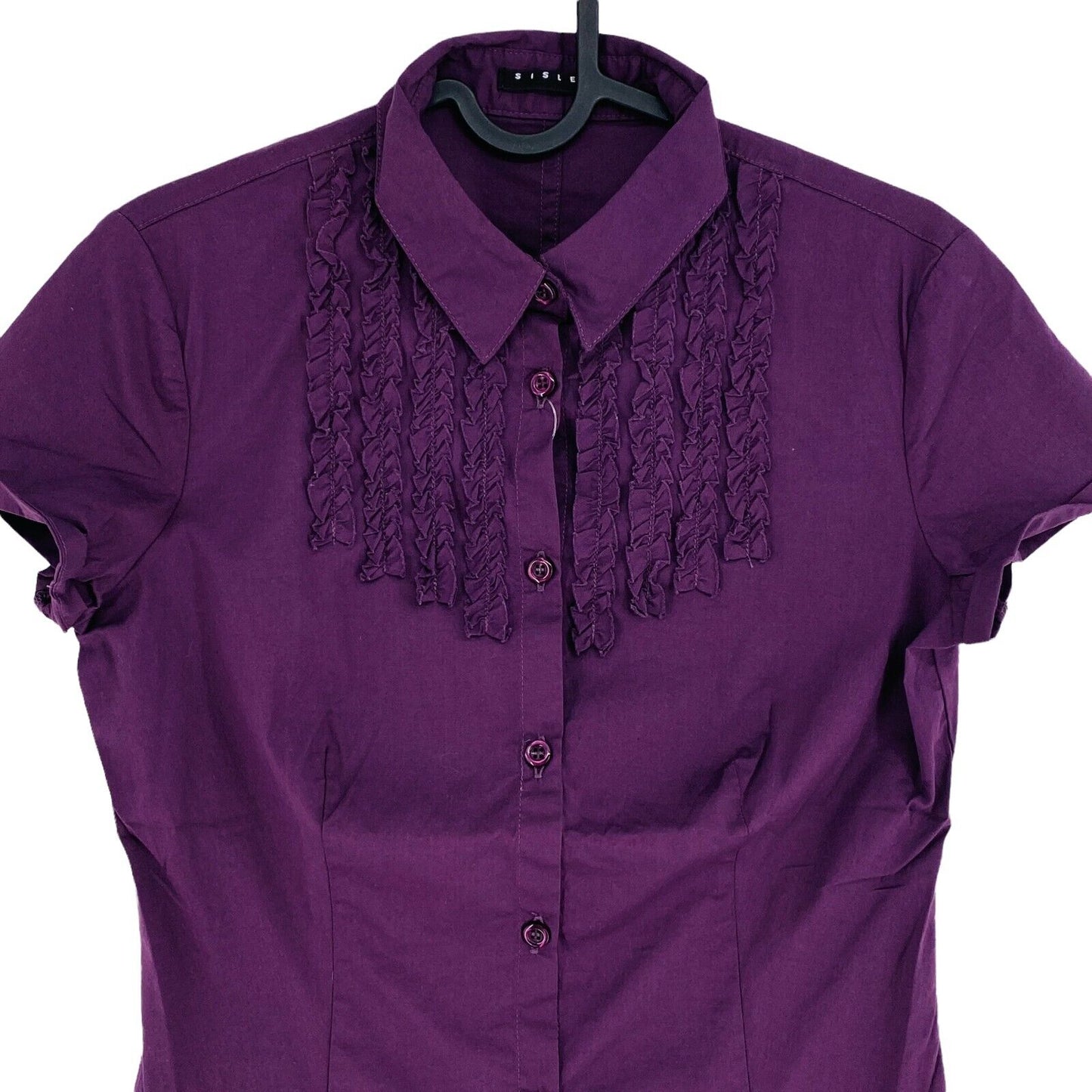 SISLEY Dark Purple Cotton Blend Short Sleeves Shirt Size S