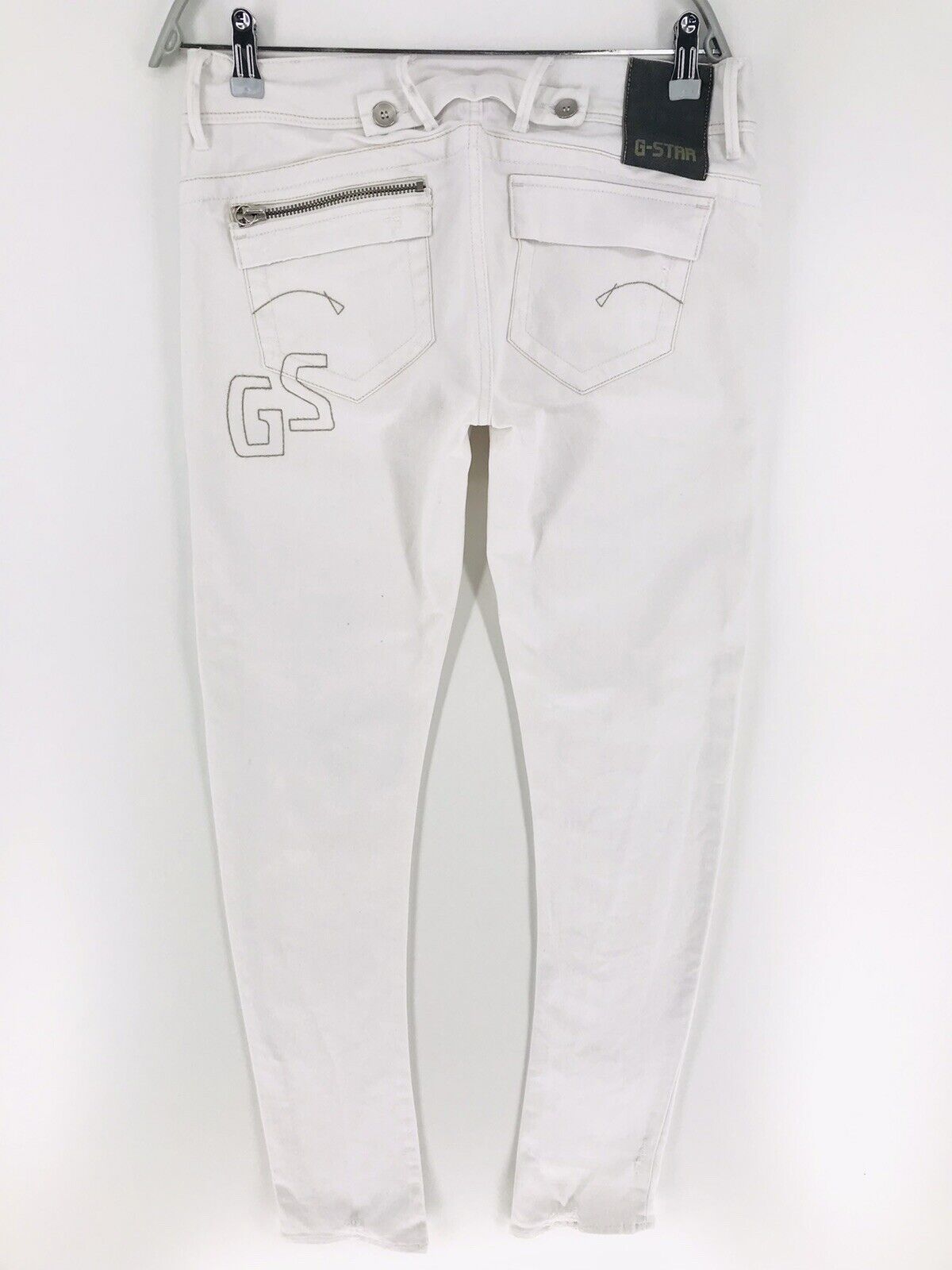 G-STAR 3301 ROYCE 070 EMBRO Women White Skinny Fit Distressed Jeans Size W29 L36