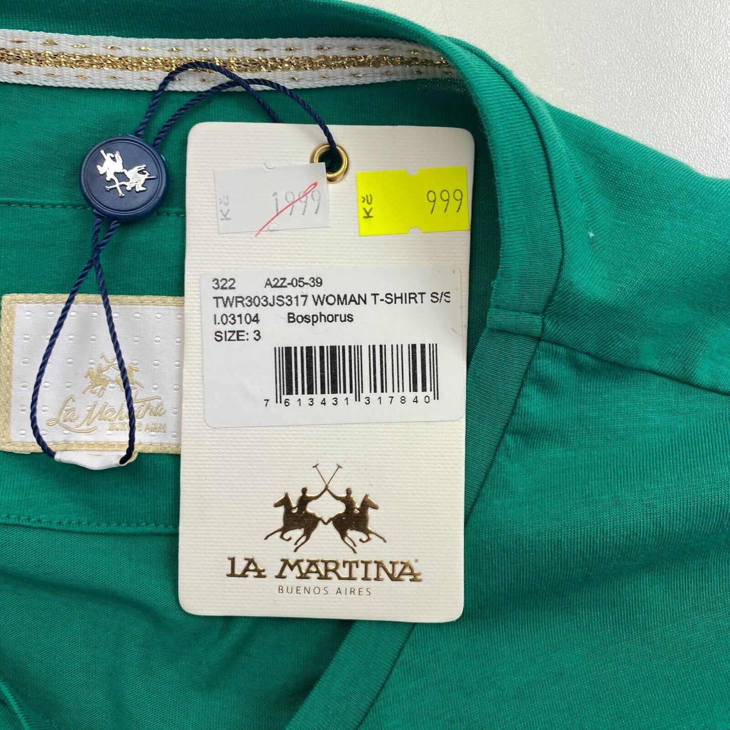 LA MARTINA Dark Green Crew Neck SS T Shirt Top Size  3 / M