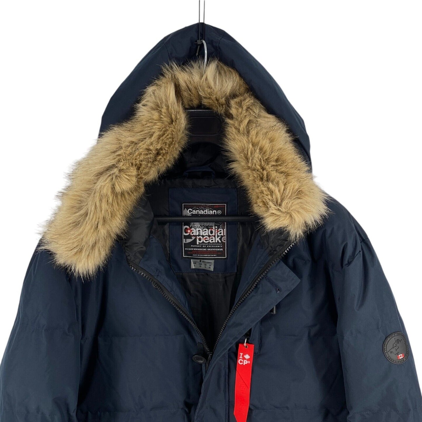 Canadian Peak Men Navy Blue DIMITREAK Ram Hooded Parka Jacket Coat Size L