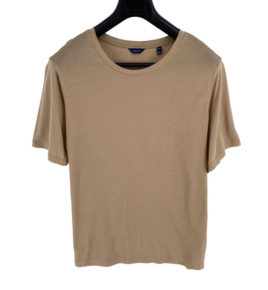 GANT Women Dark Beige Relaxed Draped Crew Neck SS T Shirt Size 2XL XXL