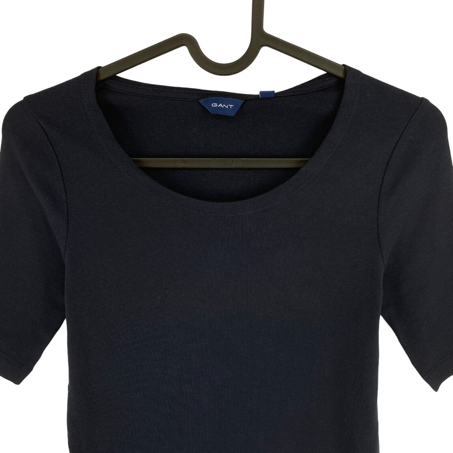 GANT T-Shirt mit Rundhalsausschnitt, 1 x 1 Rippe, Marineblau, Größe XS