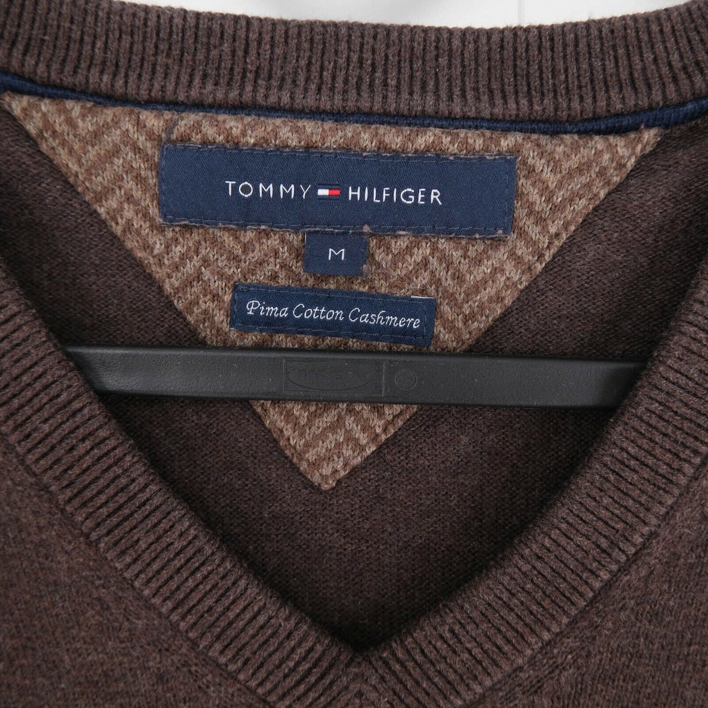 Tommy Hilfiger Brown V Neck Cotton Cashmere Blend Sweater Pullover Size M