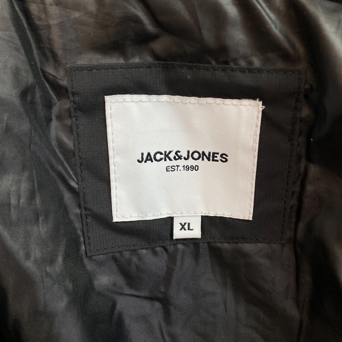 JACK&JONES Men Black Force Hooded Puffer Coat Jacket Size XL