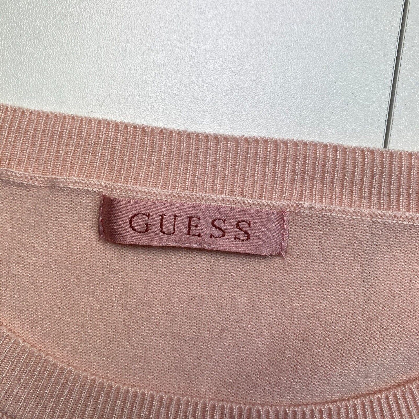 GUESS Pink Logo Crew Neck Sweater Jumper Size L