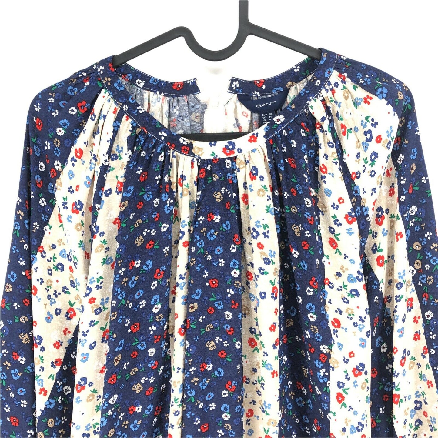 GANT Blue Liberation Flower Crew Neck Flared Blouse Top Size EU 38 UK 10 US 8