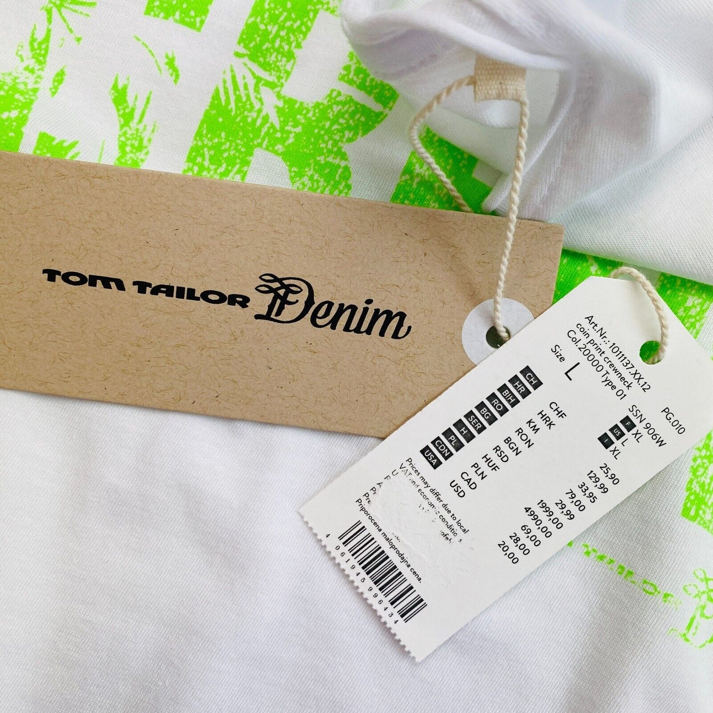 TOM TAILOR Denim Men White Print Short Sleeves Crew Neck T Shirt Size L