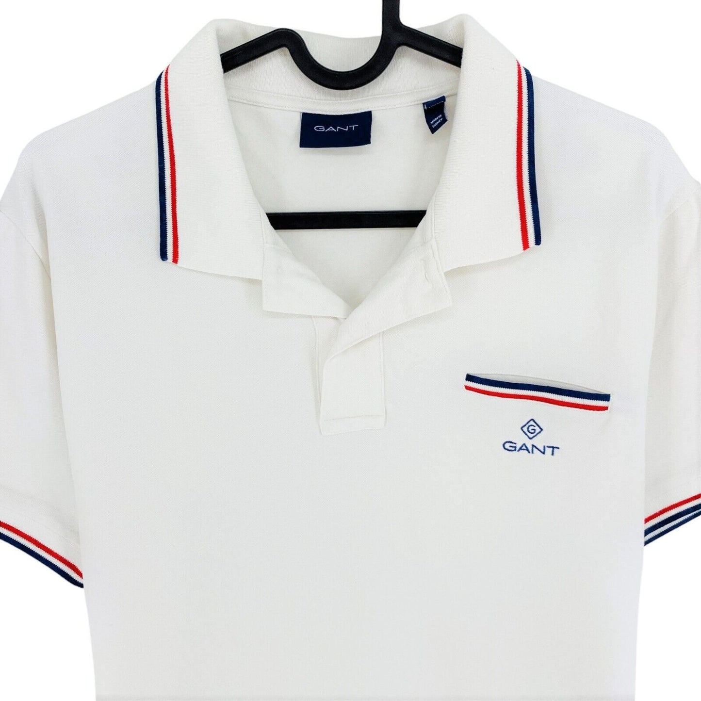 GANT White Stripe Details Pique Rugger Polo Shirt Size M