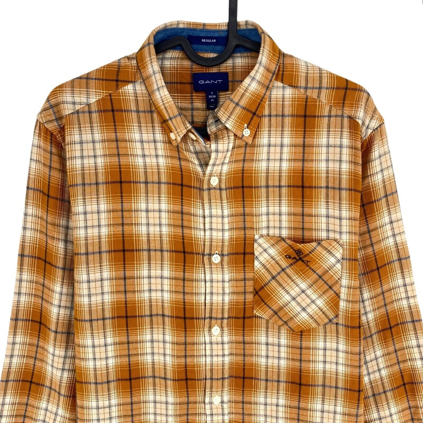 GANT Dark Yellow Wind Blown Flannel Plaid Regular Shirt Size S 37/38 15