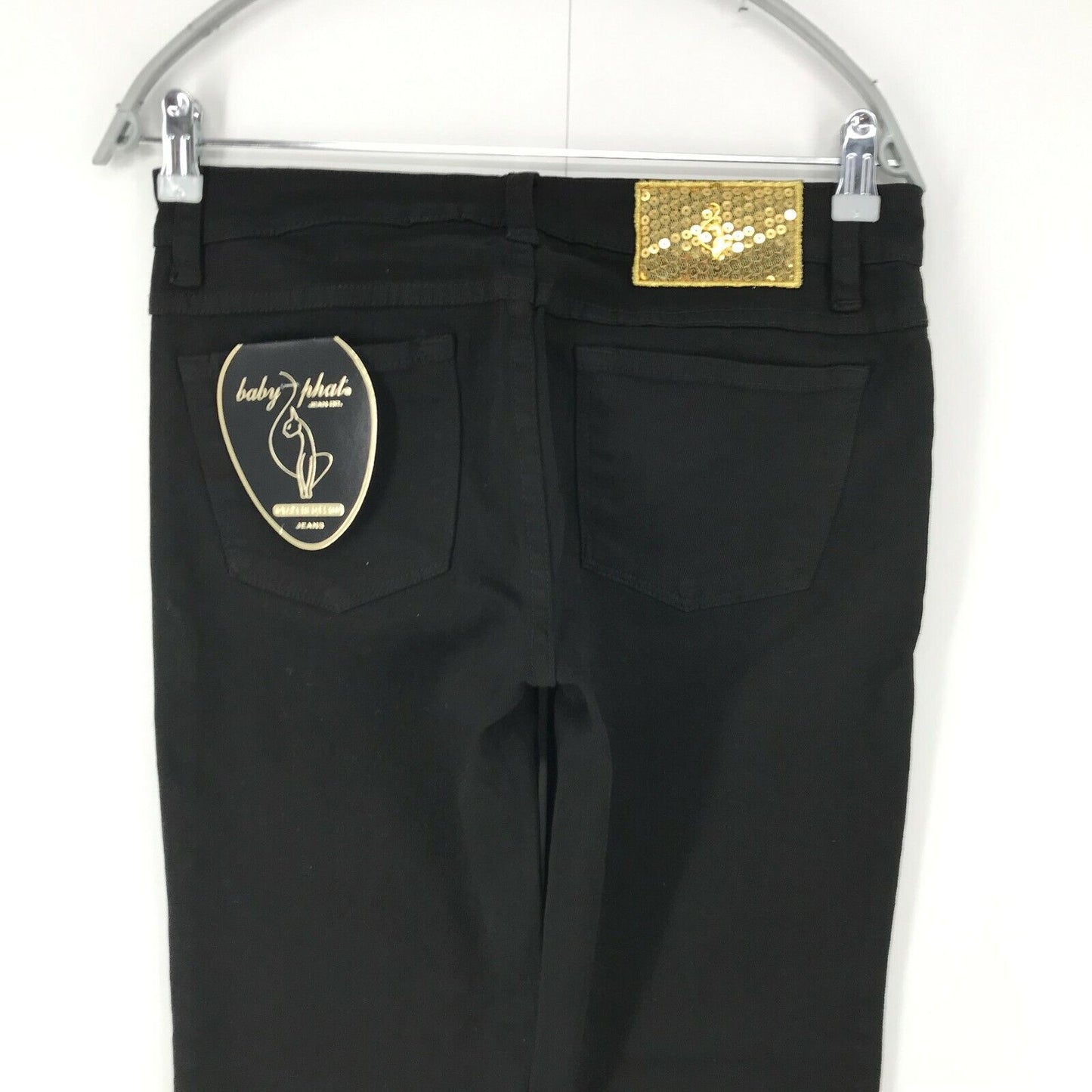 BABY PHAT Damen-Jeans, Stretch, reguläre Passform, schwarz, Größe 5 W29