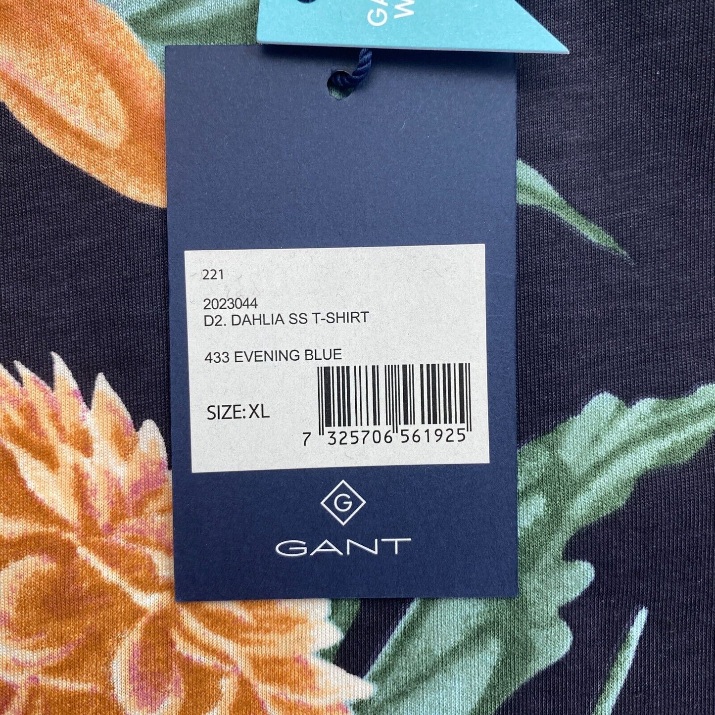 GANT Men Navy Blue Dahlia Print Crew Neck Short Sleeves T Shirt Size XL