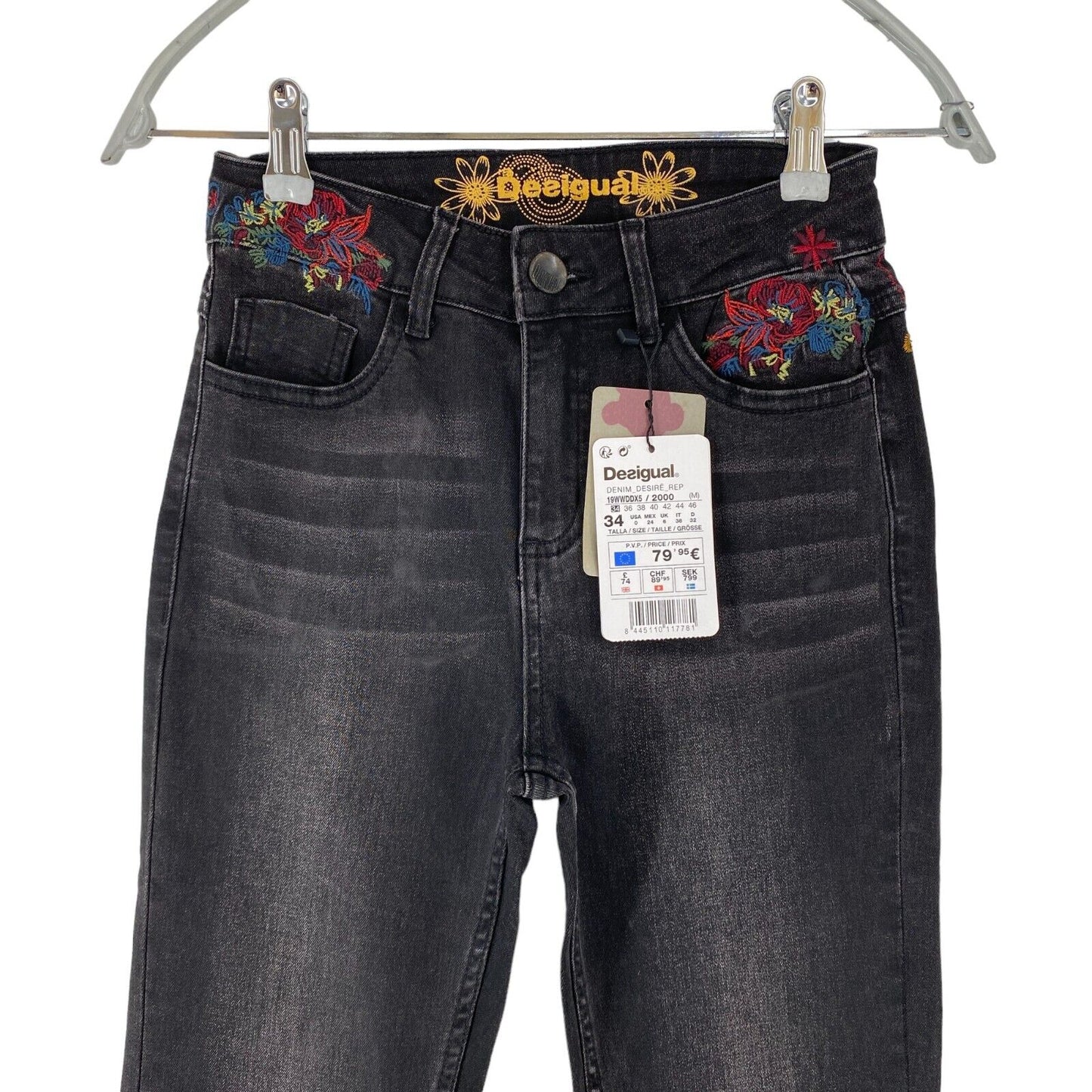 Desigual DESIRE Women Dark Grey Skinny Fit Cuffed Jeans EUR 34 UK 6 US 0 W23