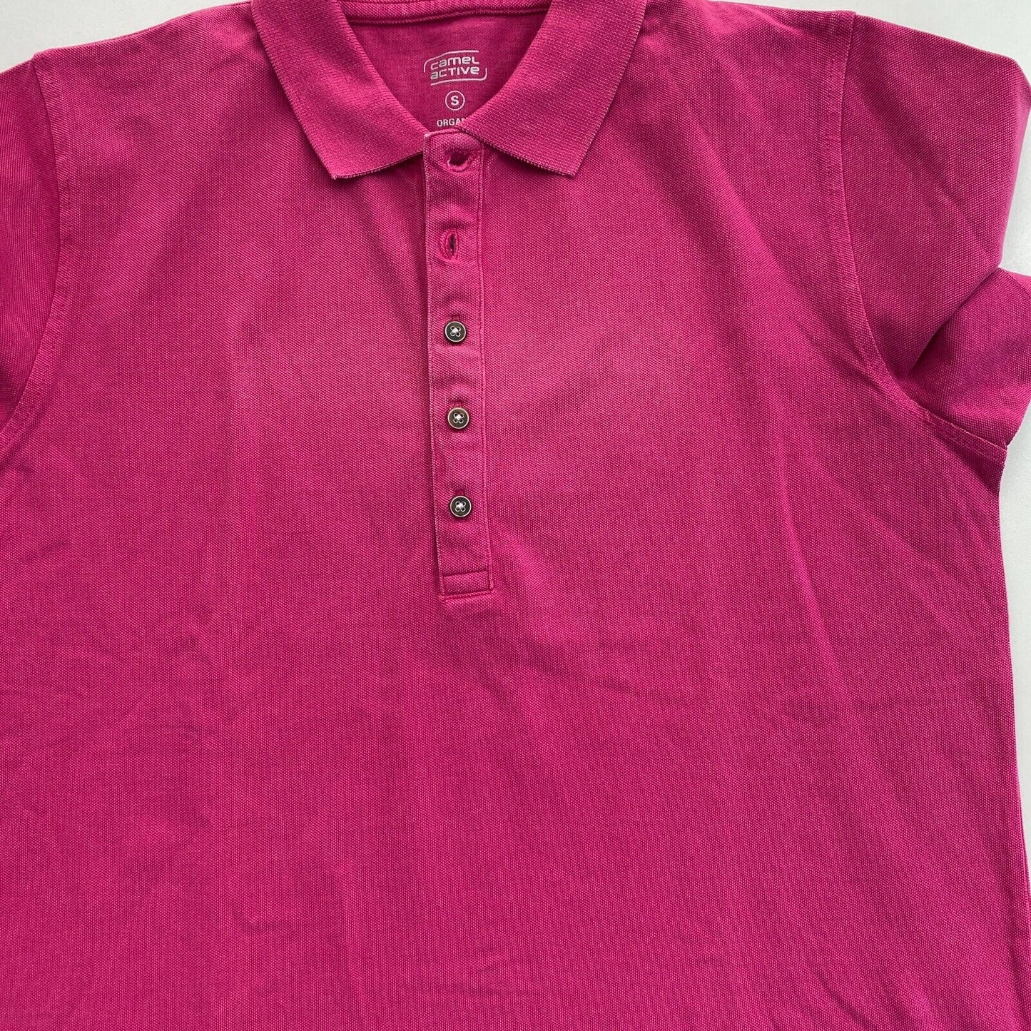 Camel Active Women Dark Pink Solid Short Sleeves Pique Polo Shirt Size S