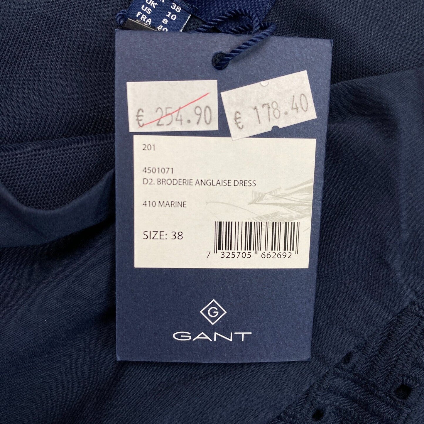 GANT Dark Blue Broderie Anglaise A Line Dress Size EU 38 UK 10 US 8