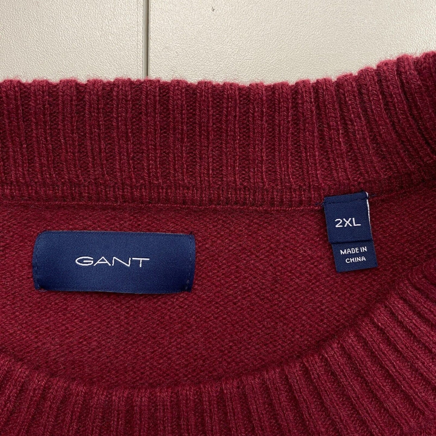 GANT Men Dark Red 100% Wool Crew Neck Sweater Pullover Size 2XL XXL