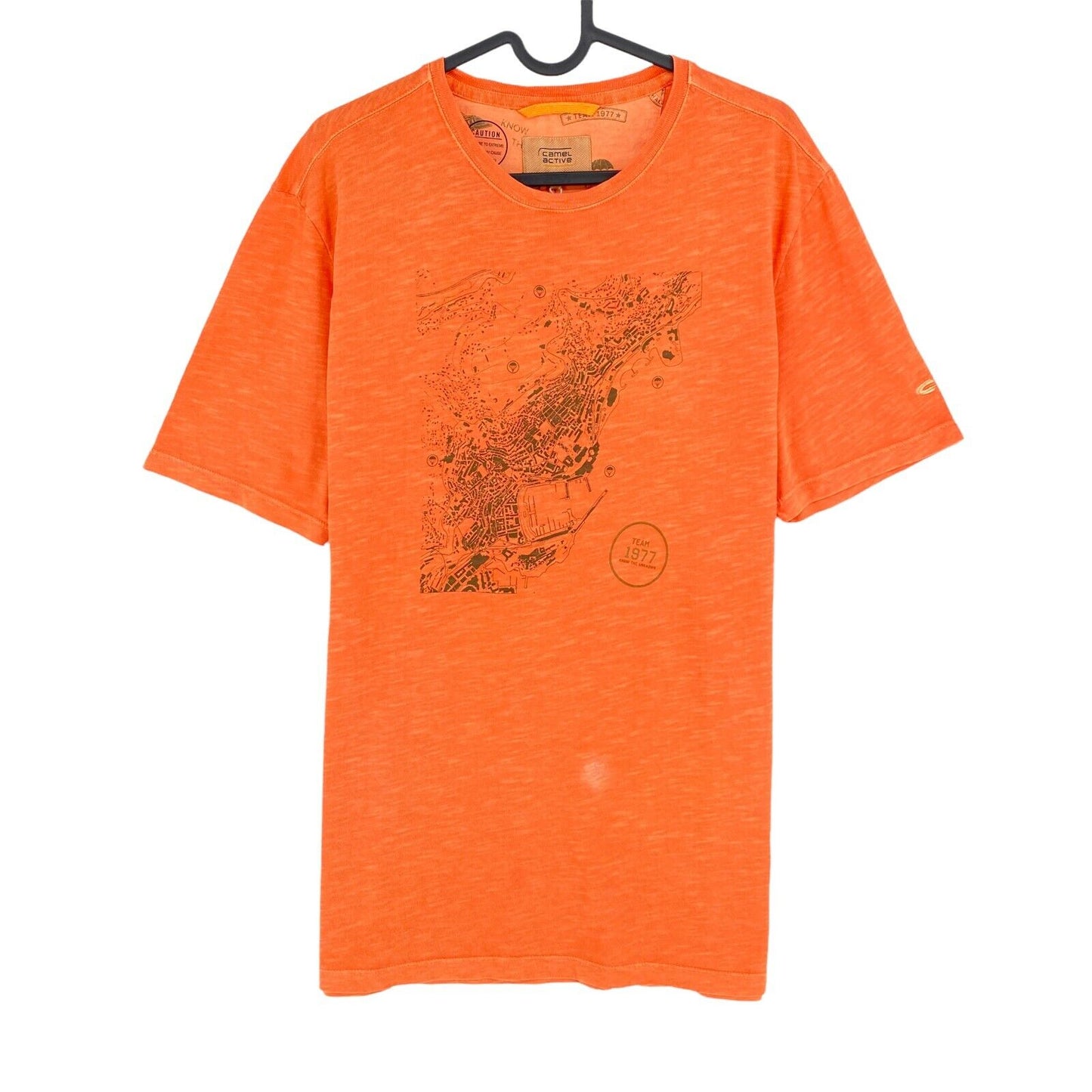 CAMEL ACTIVE T-Shirt mit Rundhalsausschnitt und Grafikdruck, Orange, Größe L