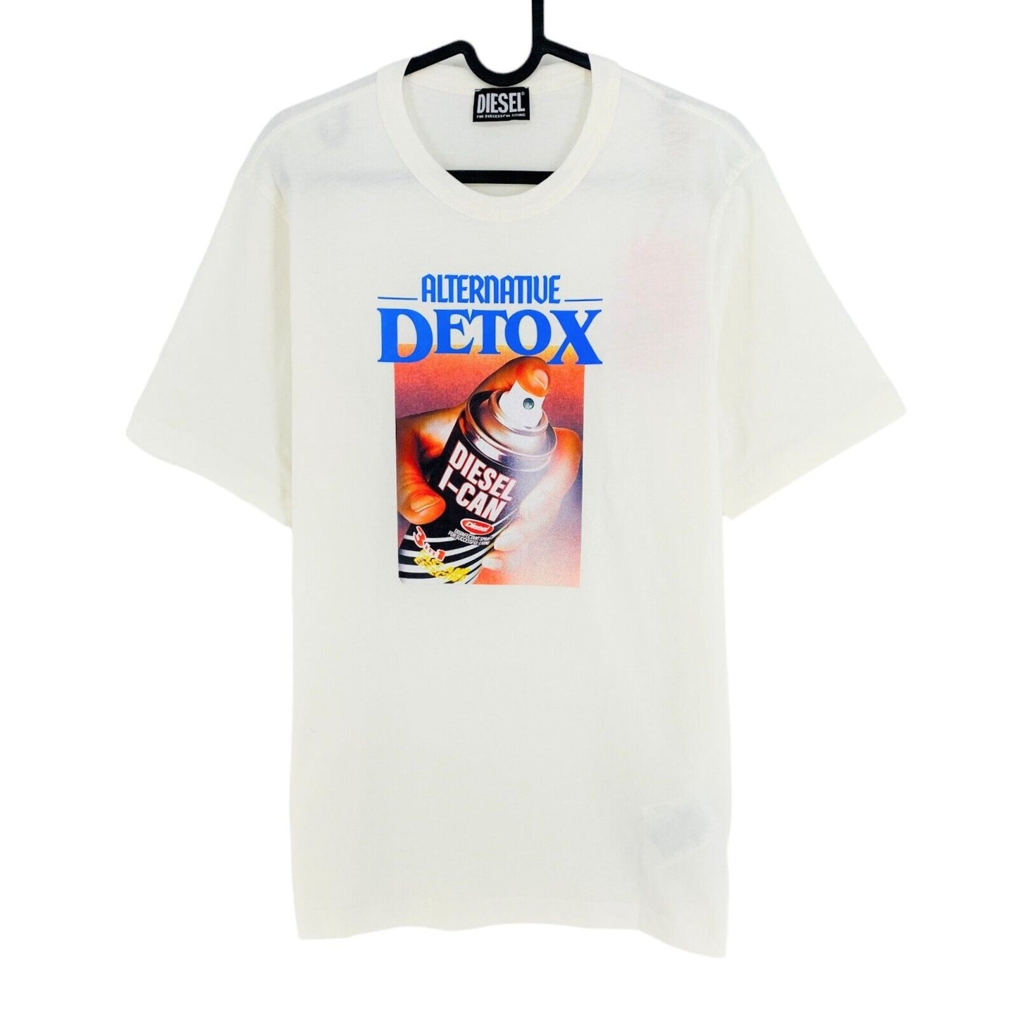 DIESEL White With Spray Can Print Crew Neck T Shirt Size S