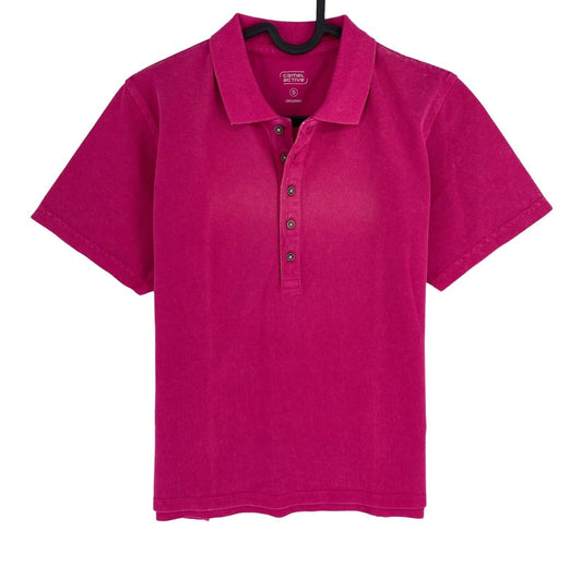 Camel Active Women Dark Pink Solid Short Sleeves Pique Polo Shirt Size S