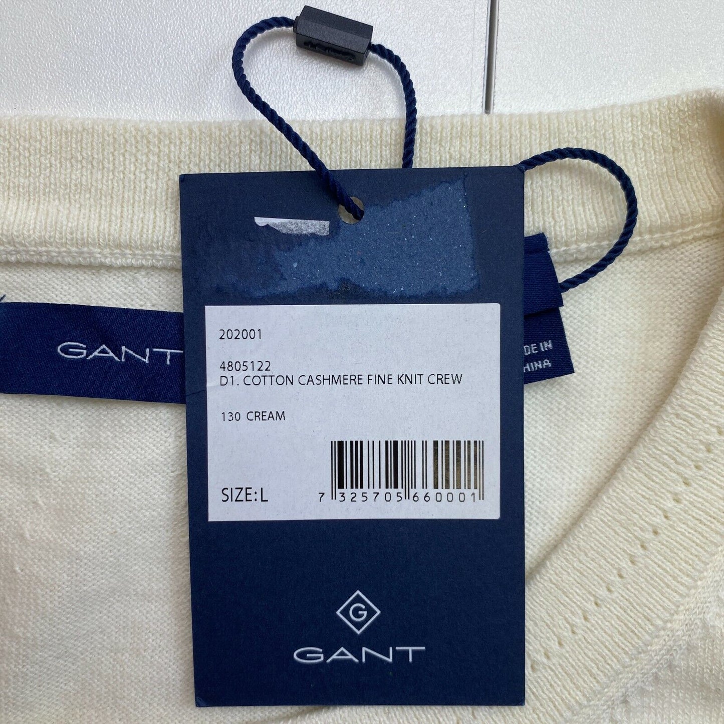 GANT Beiges T-Shirt aus Feinstrick aus Baumwolle und Kaschmir mit Rundhalsausschnitt, Größe L