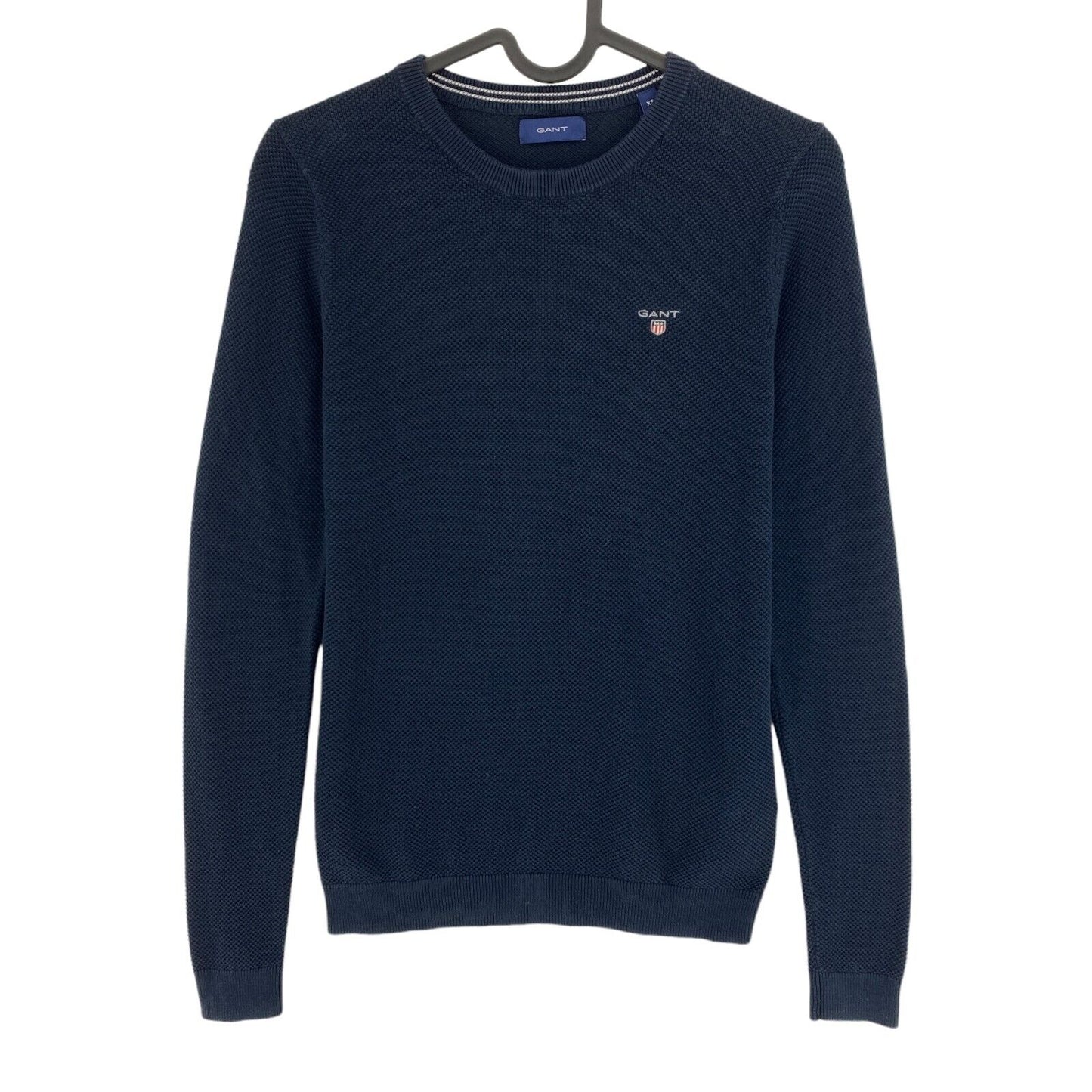 GANT Marineblauer Pullover mit Rundhalsausschnitt aus Baumwollpikee, Größe XS