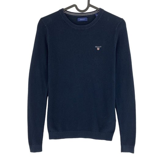 GANT Navy Blue Cotton Pique Crew Neck Sweater Pullover Size XS