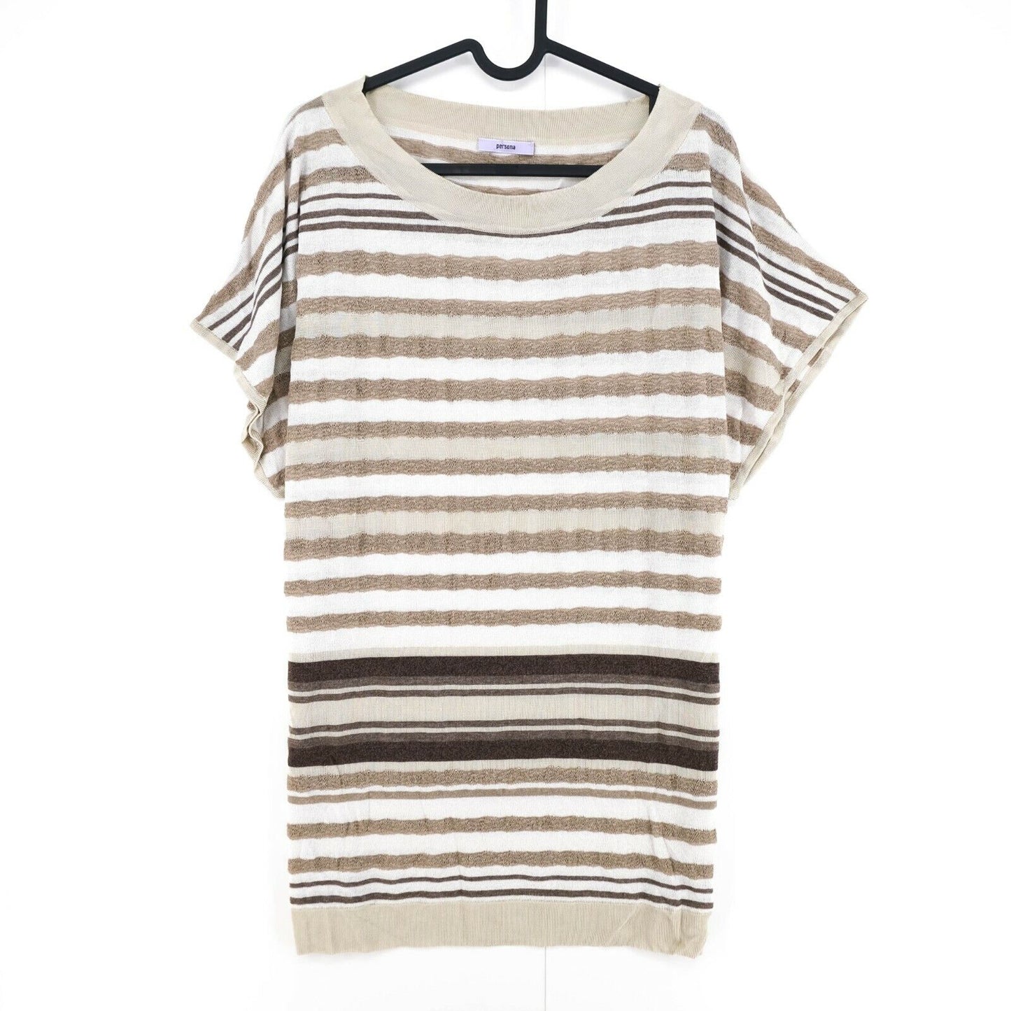 Persona Brown Striped Crew Neck Top T Shirt Size S