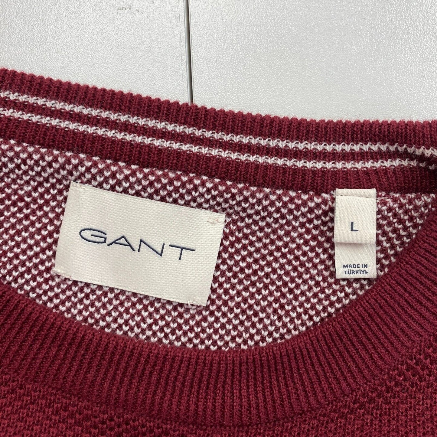 GANT Rouge Foncé Coton Piqué Crew Neck Jumper Pull Taille L