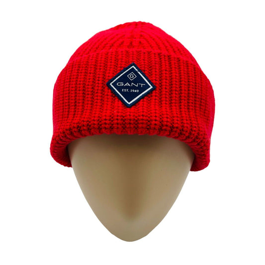 GANT Red Cotton Wool Blend Knit Beanie Hat One Size