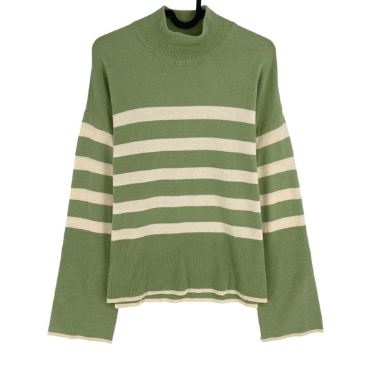 VERO MODA Womens Green Striped High Neck Sweater Jumper Size L