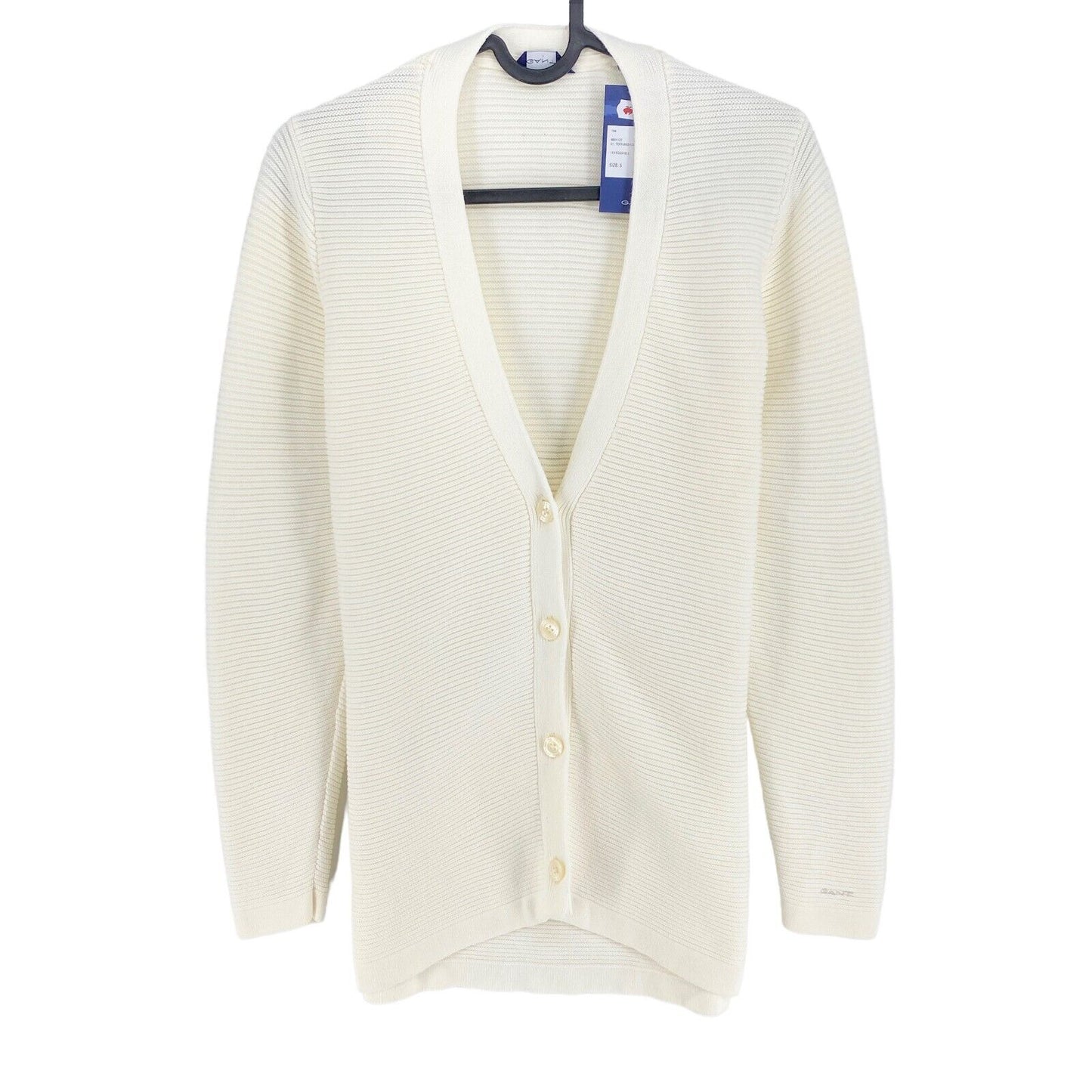 GANT White Textured Cotton Cardigan V Neck Sweater Jumper Size S