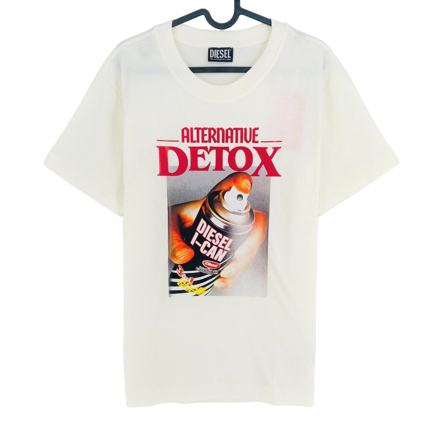 DIESEL Blanc avec Spray Can Print Crew Neck T Shirt Taille XS