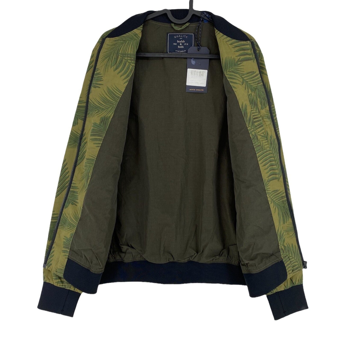 RRP €149 Scotch & Soda Dark Green Palm Leaf Print Bomber Jacket Size S M L XL