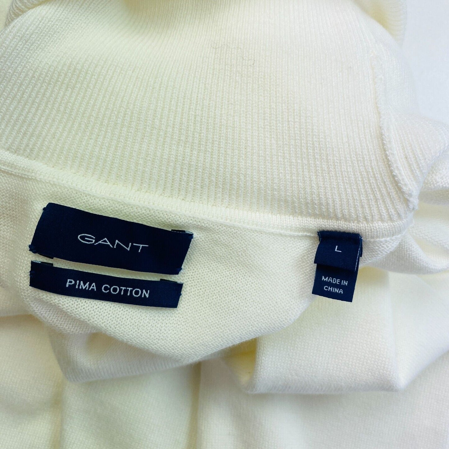 GANT White Light Cotton High Neck Sweater Jumper Size L