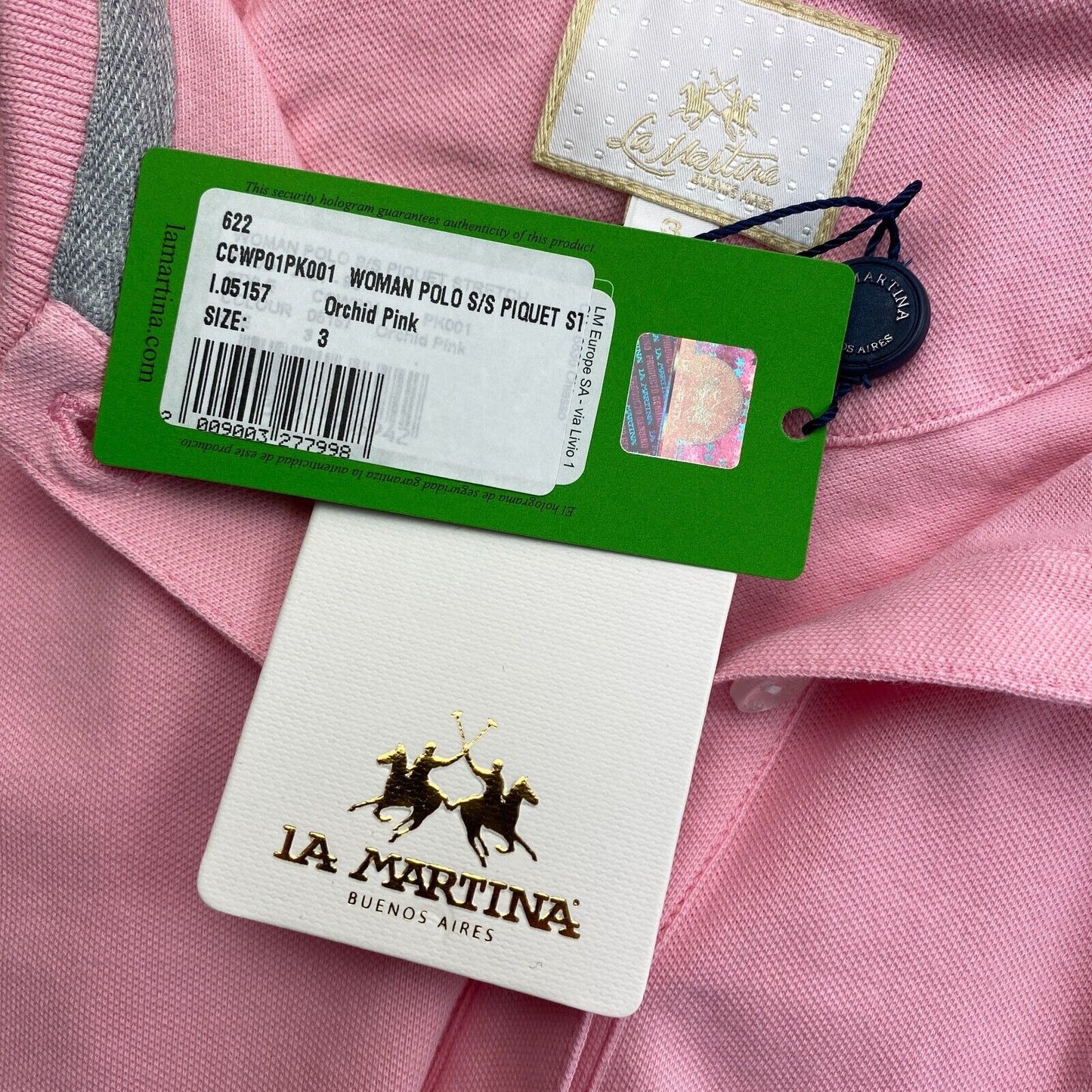 LA MARTINA Women Pink SS Piquet Polo Shirt Size 3 / M