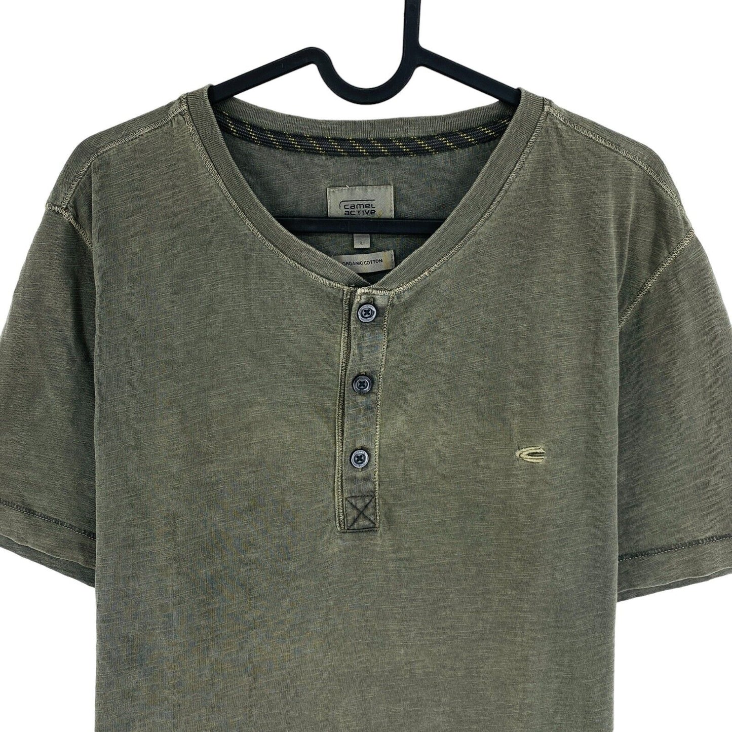 CAMEL ACTIVE Greyish  Green Organic Cotton Henley Neck T-Shirt Size L