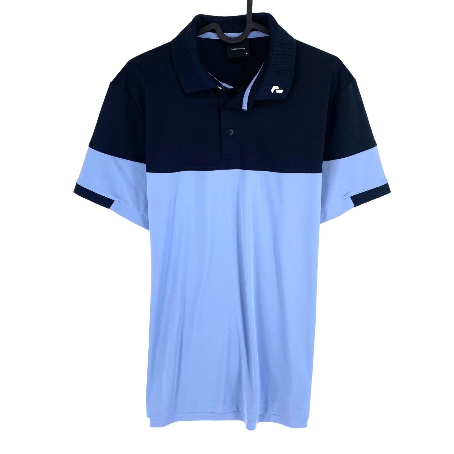 Peak Performance Men Blue Player Block Short Sleeves Polo Shirt Size M