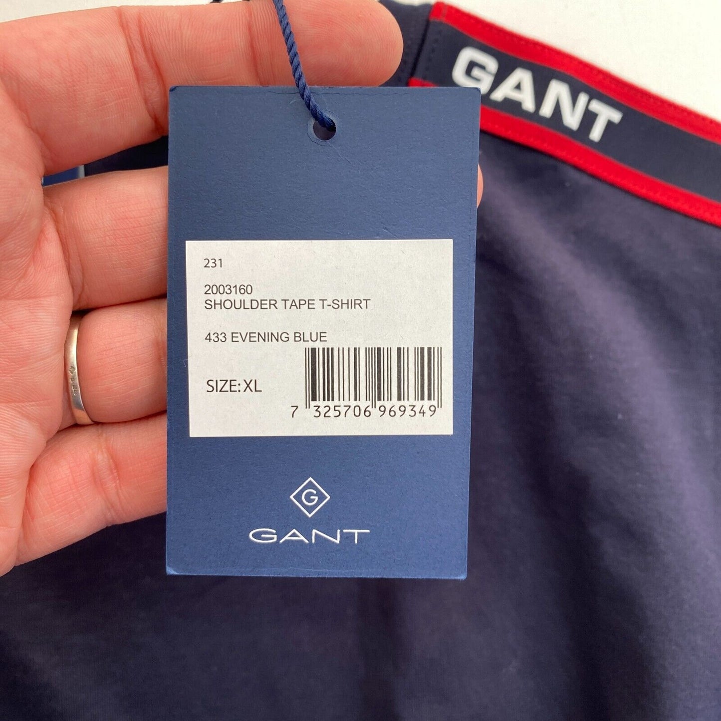 GANT Men Navy Blue Shoulder Tape Crew Neck Short Sleeves T Shirt Size XL