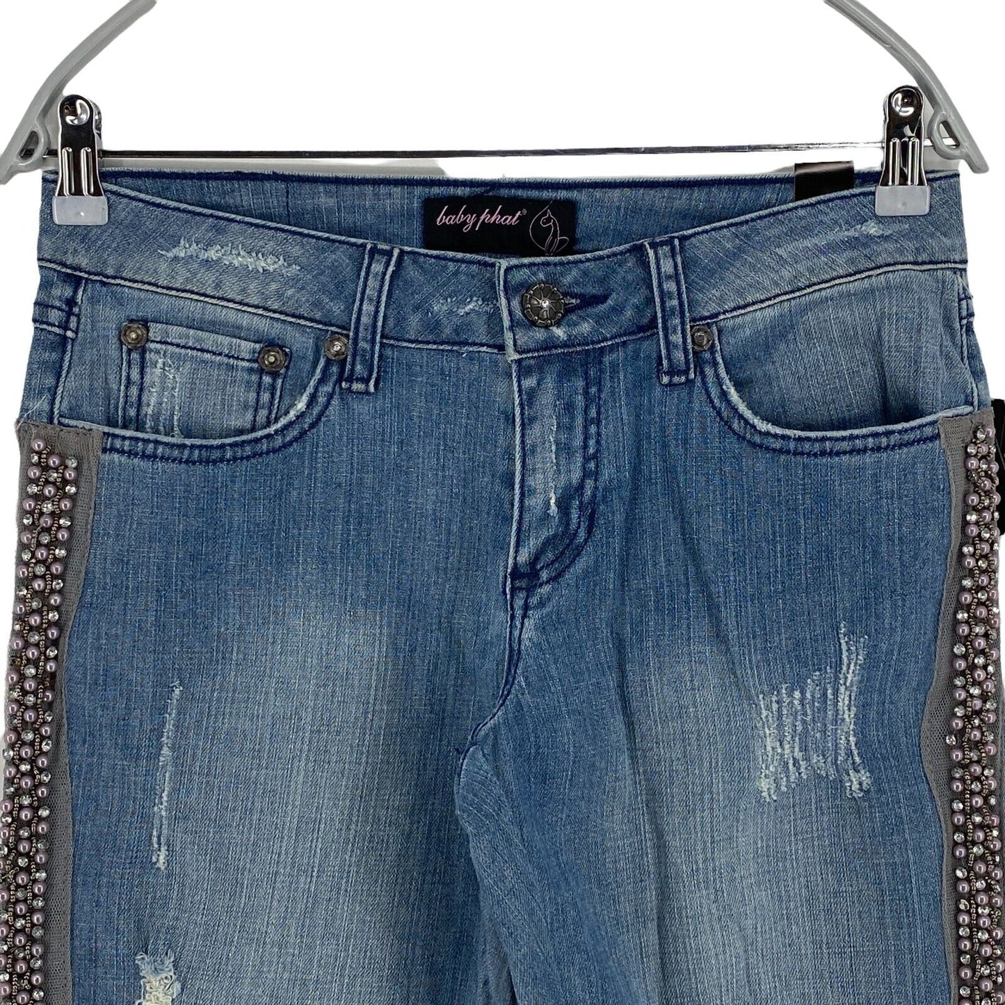 UVP €122 BABY PHAT Blaue Regular Fit Distressed Capri Jeans Größe 5 / M W30