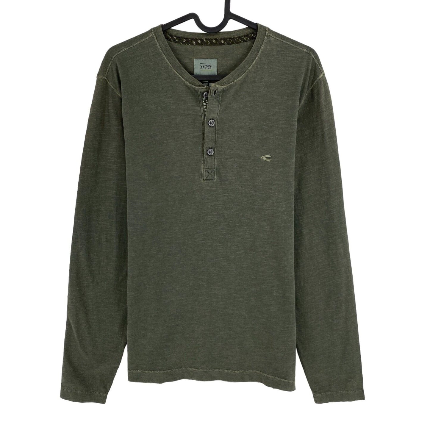 CAMEL ACTIVE Greyish Green Long Sleeves Henley Neck T Shirt Size S