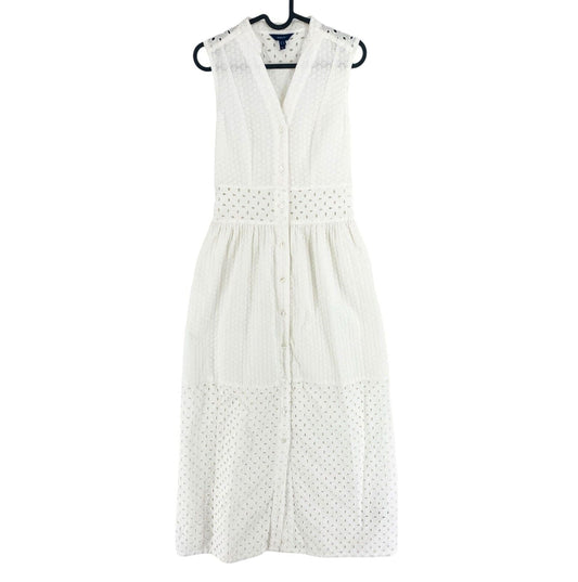 GANT Women White Cotton Broderie Anglaise Maxi Dress Size EU 34 UK 6 US 4