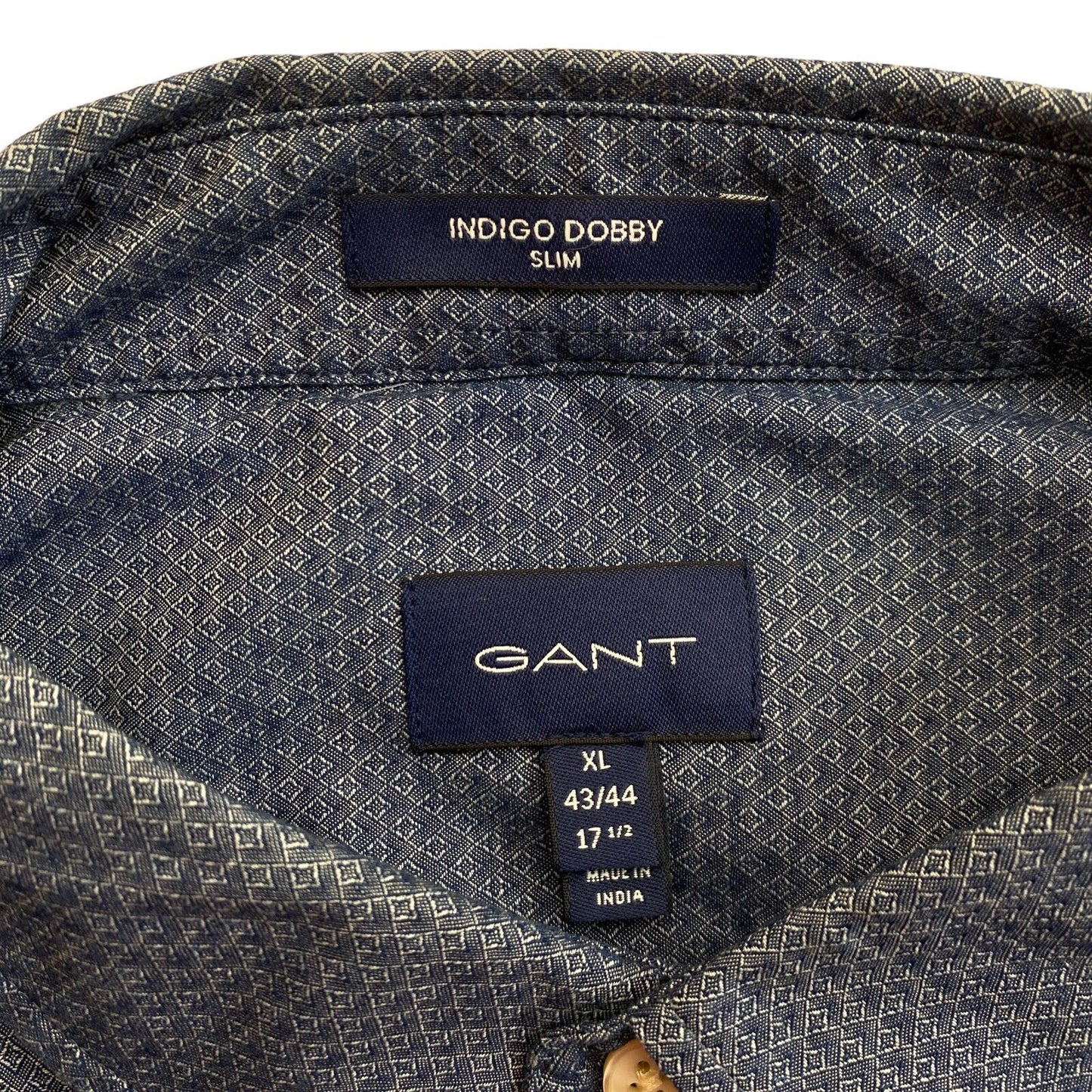 GANT Navy Blue Tech Prep Indigo Dobby Slim Fit Shirt Size XL 43/44 17.5