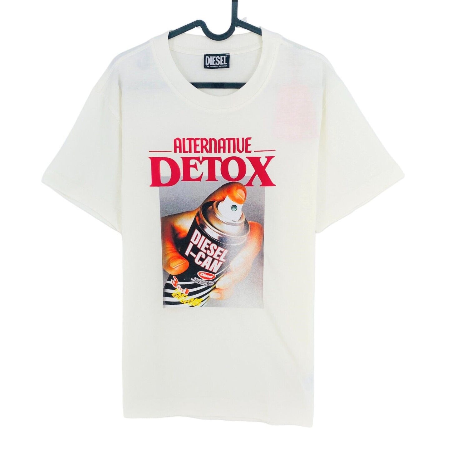 DIESEL Blanc avec Spray Can Print Crew Neck T Shirt Taille XS